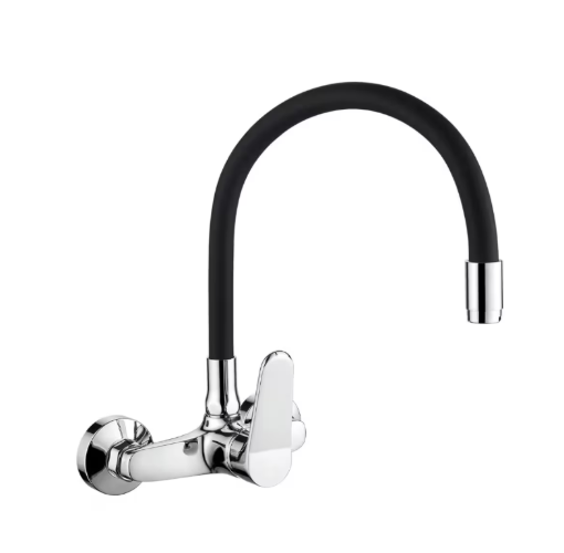 Imagen de GRIFO COCINA PARED PICO ALTO FLEXIBLE NEGRO A 20cm Cromo MURDOCK