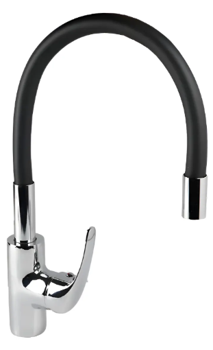 Imagen de GRIFO COCINA MESA PICO ALTO FLEXIBLE NEGRO A 20cm CROMO  MURDOCK